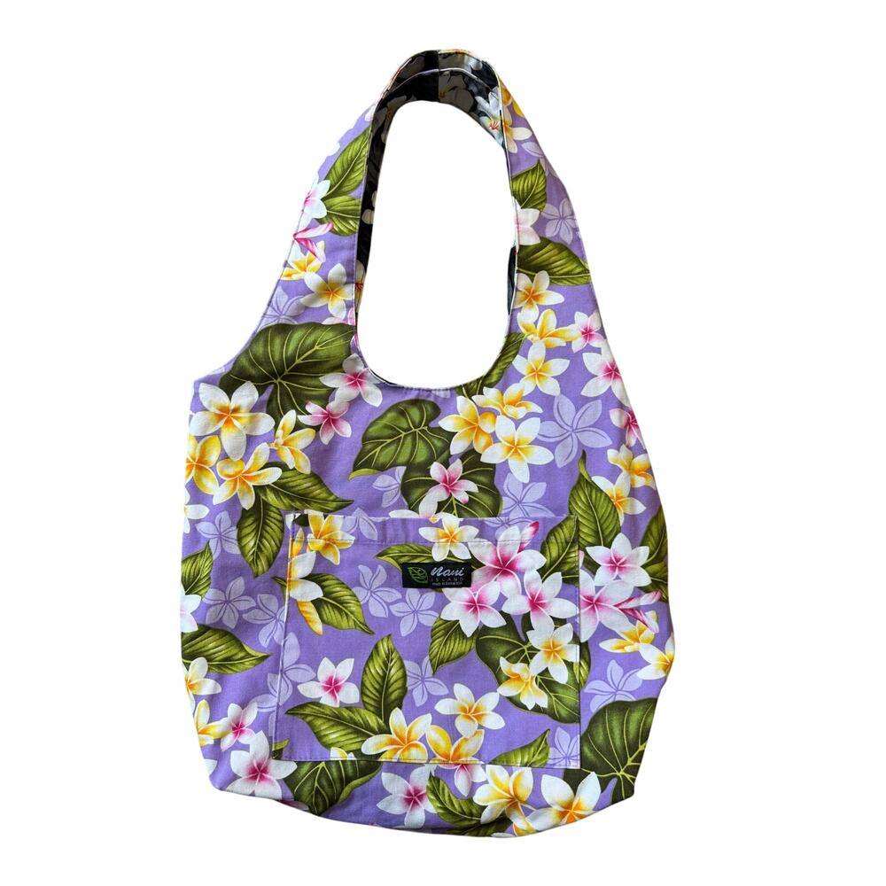 Nani Island Hawaii Reversible Tropical Floral Plumeria Canvas Shoulder Tote Bag